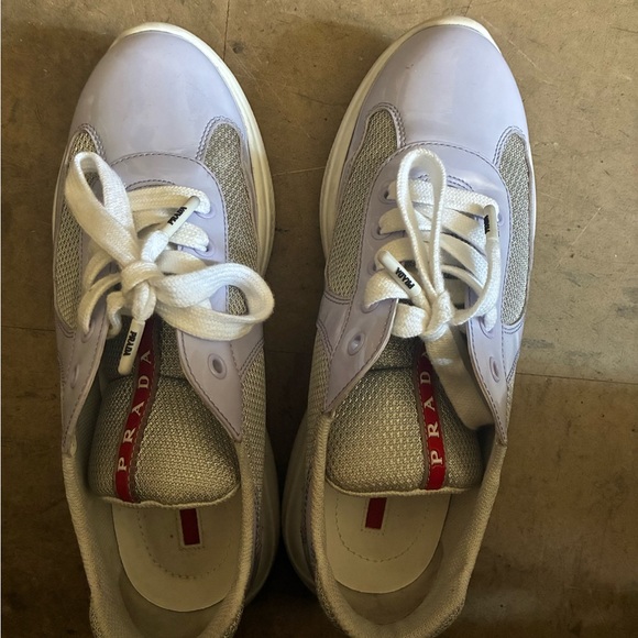 Prada Men's White and Silver Sneakers